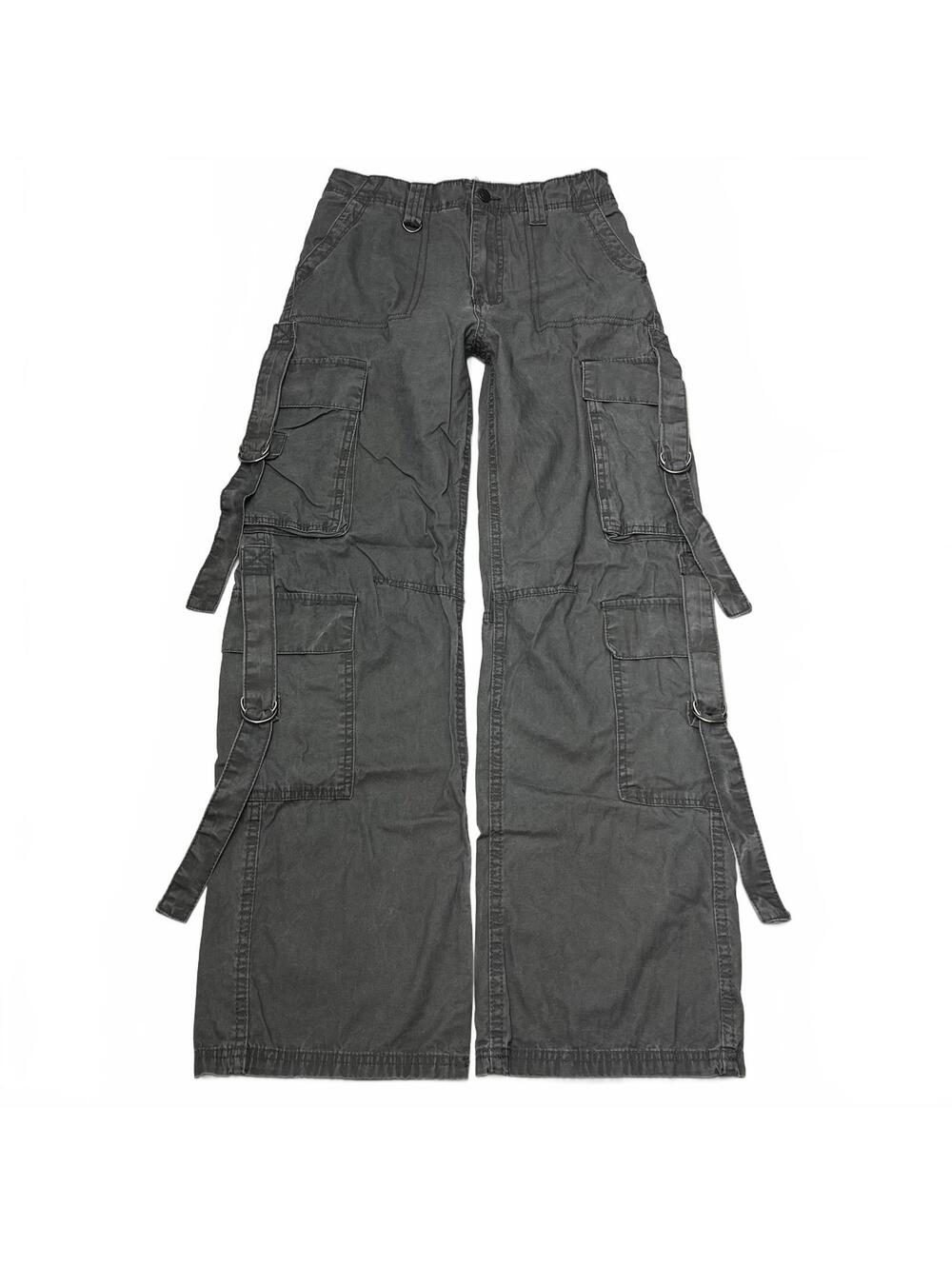 Refuge Sz XS Dark Grey High Rise Wide Leg Strapped Cargo Pants Grunge Punk Gorp